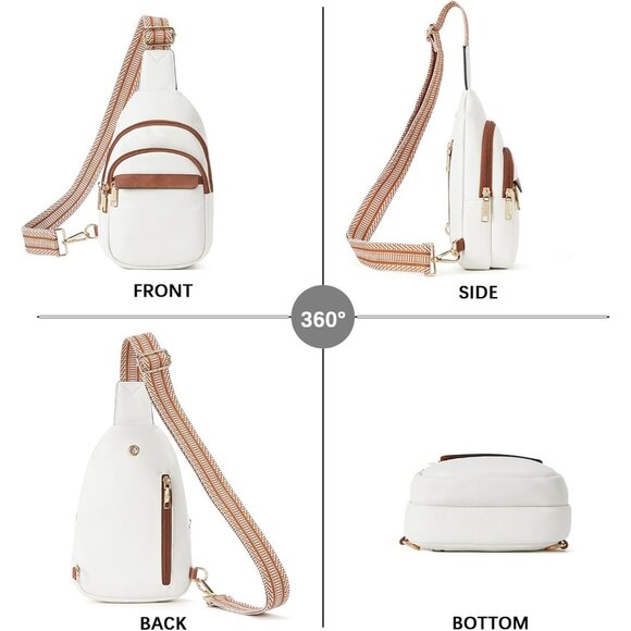 Women Beige Imported PU Leather Small Crossbody Chest Sling Fanny Travel Bag - Picture 9 of 9